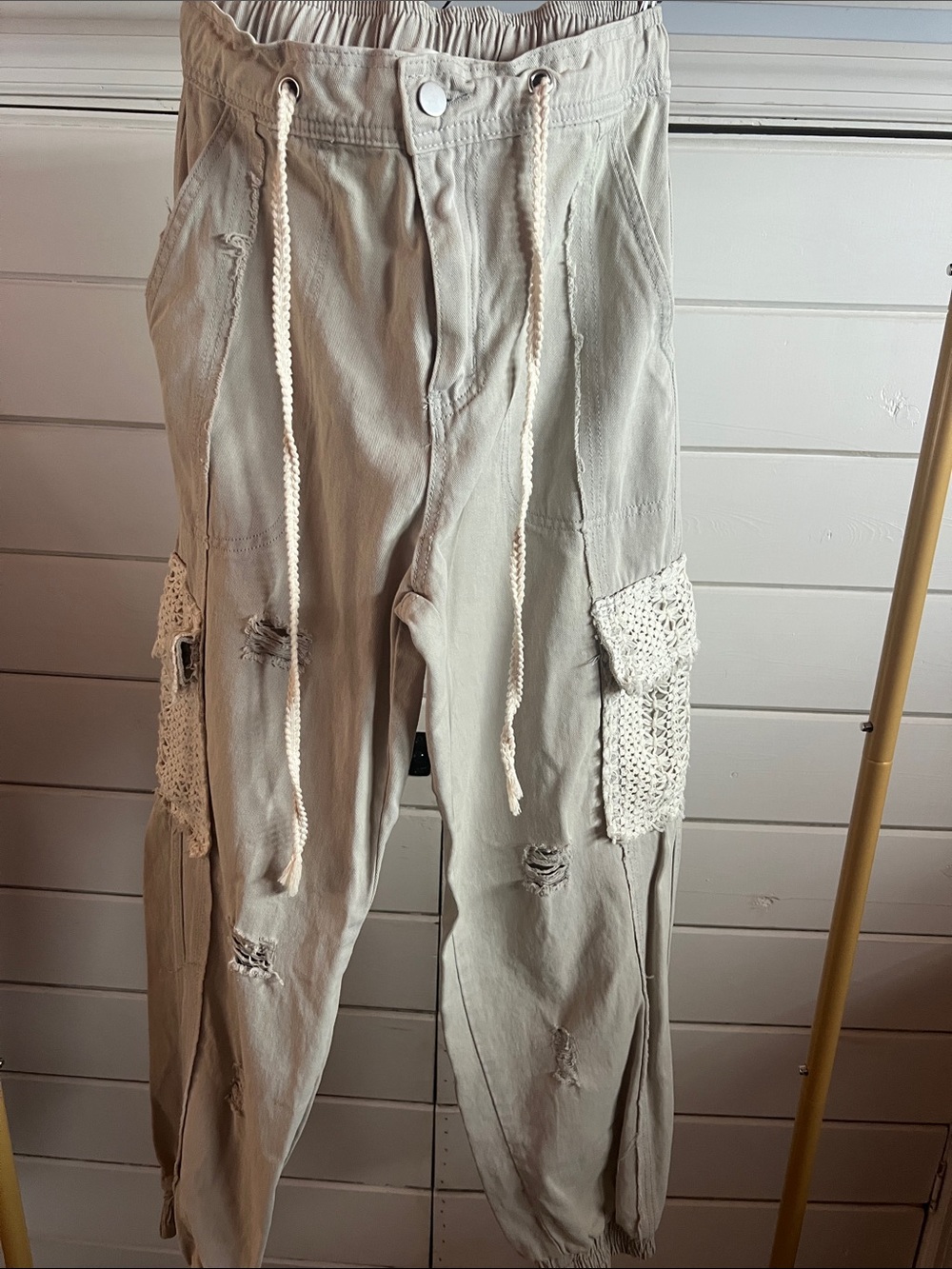 POL Grey Crochet-Pocket Cargo Joggers